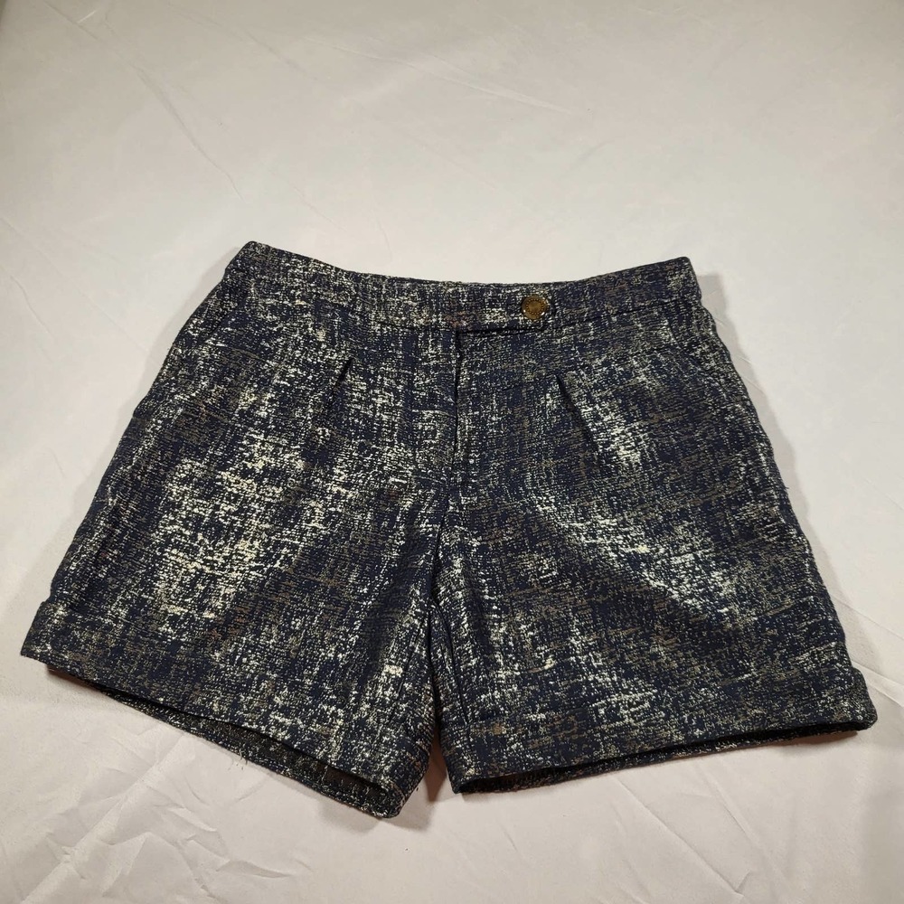 Anthropologie Coquille High Rise Shorts Womens 4 Navy Silver Metallic Cuffed